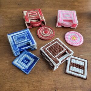 Hand Knitted Coasters Set of 4 with 5 holders in each  box